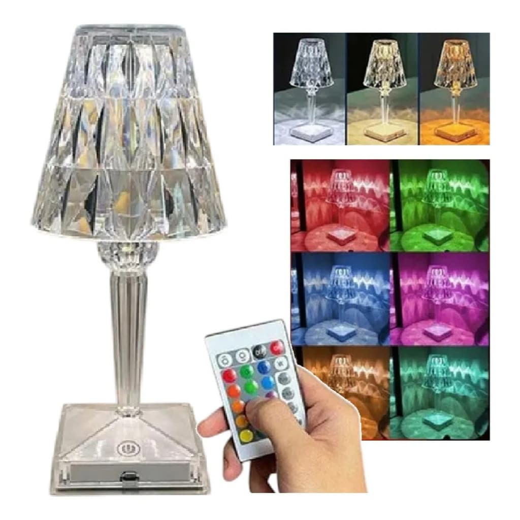 Abajur Toque Cristal Led Rgb Controle Remonto Sensor Touch
