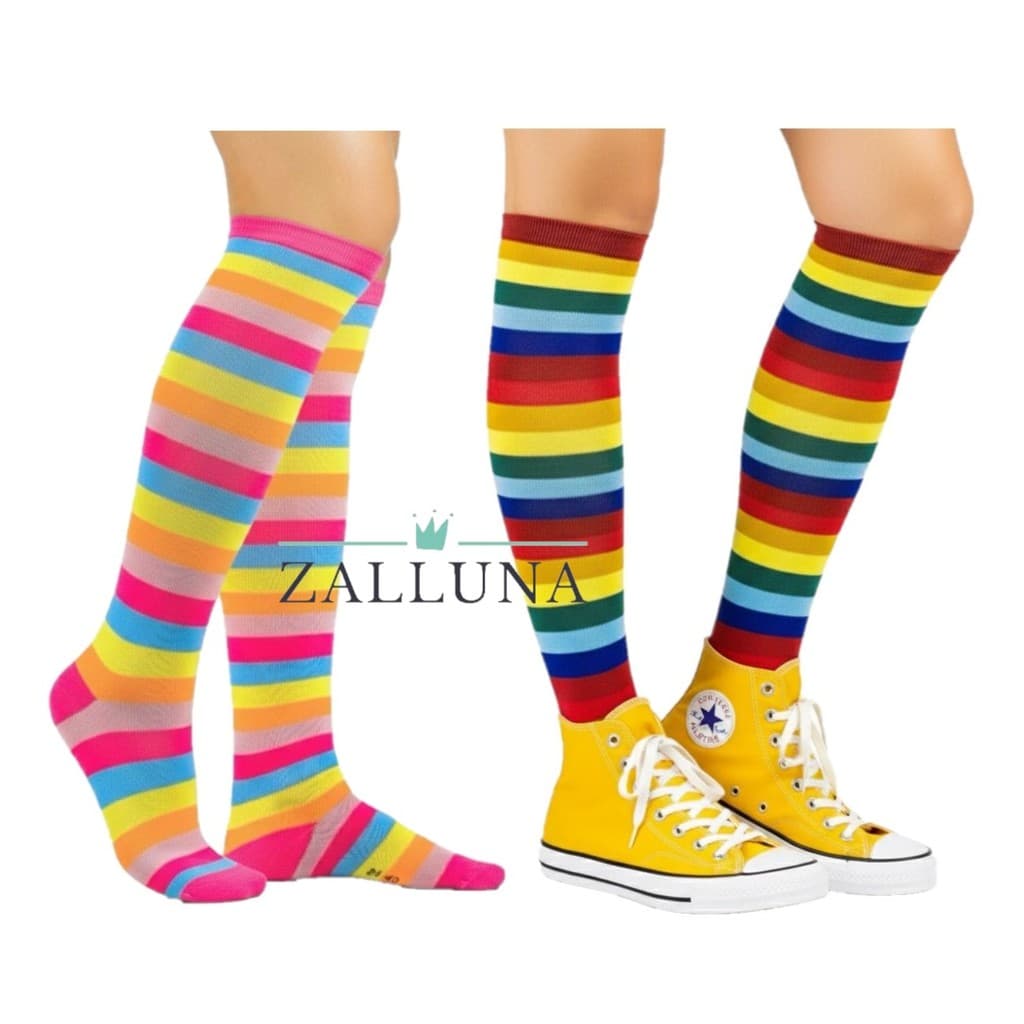 Meia 3/4 Longa ou curta tamanho 34-40 Listrada Maluca Cano Alto Colorida Arco Iris Adulto - ZALLUNA STORE