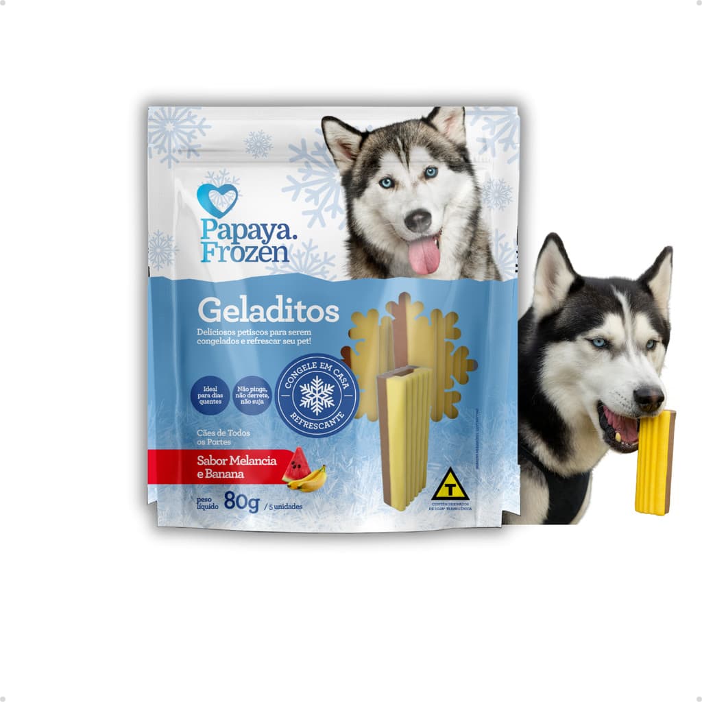 Petisco Natural Snack para Congelar Cachorro Adulto Mordedor Sabor Melancia e Banana Papaya Pets 80g