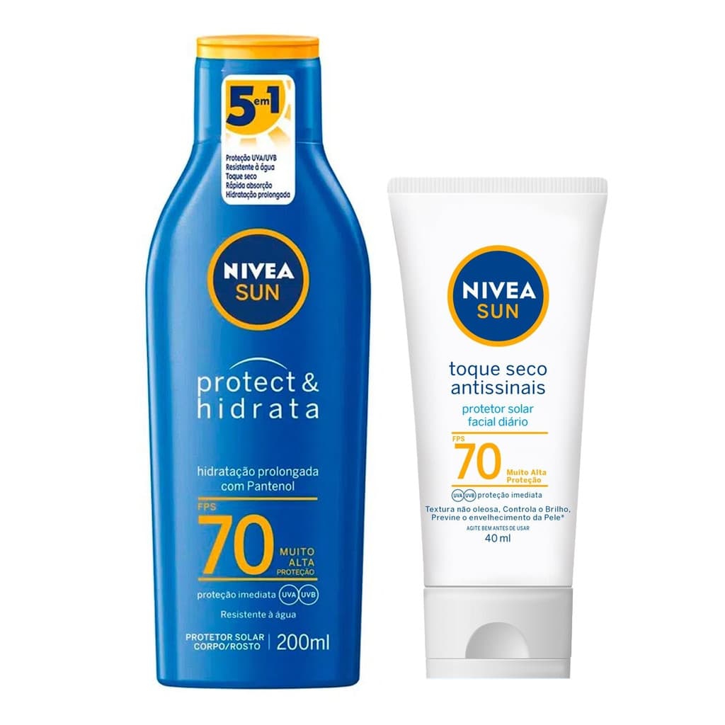 KIT PROTETOR SOLAR NIVEA FPS70 200ML + TOQUE SECO FACIAL FPS70 40ML