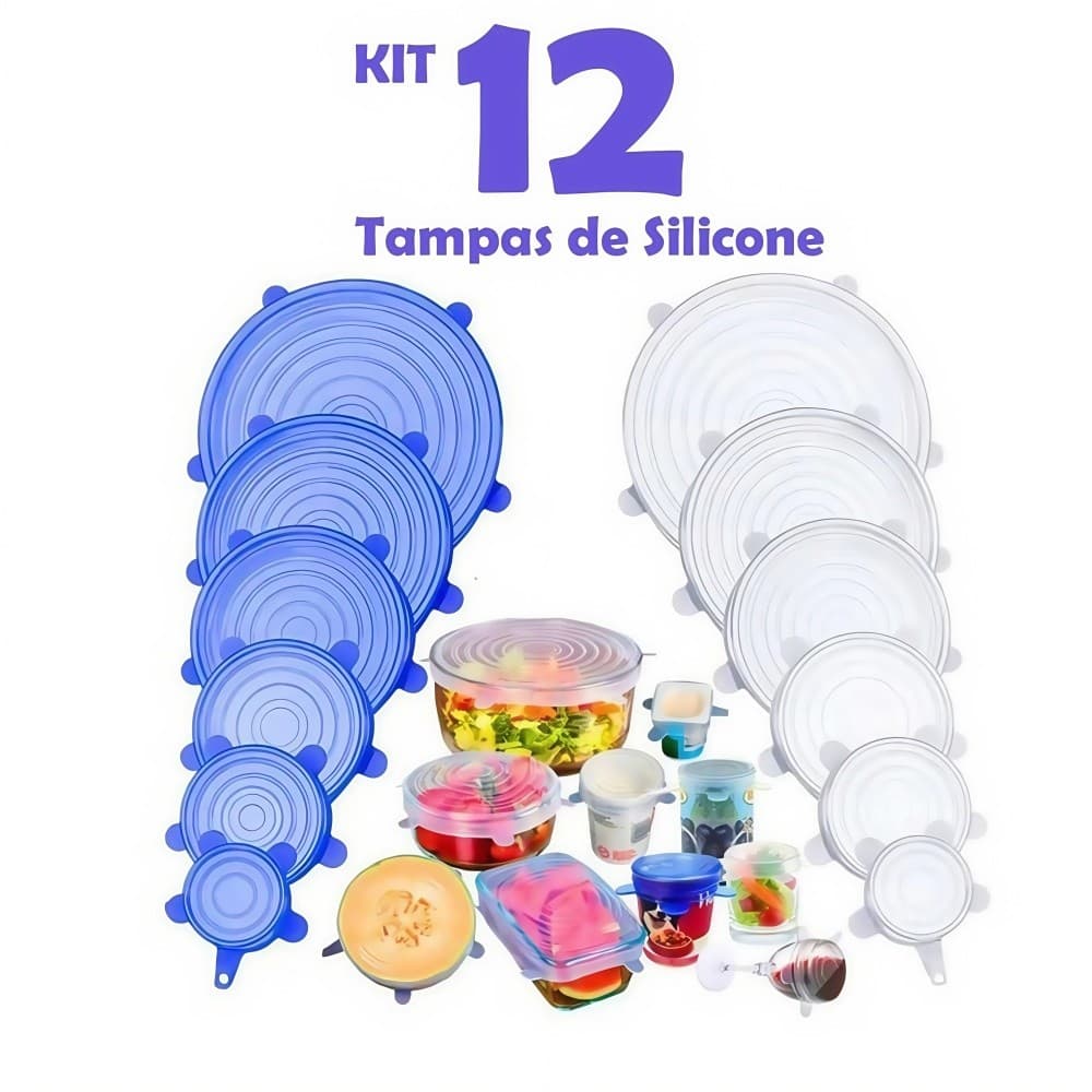 Kit 3/2/1 com 6 Tampas de Silicone Universal | Reutilizáveis, Elásticas e Vedação Hermética para Panelas e Alimentos