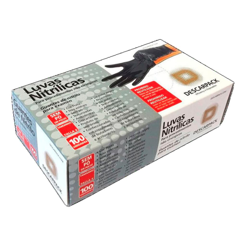 Luva Descartável Nitrílica Sem Pó Preta M - 100un Descarpack