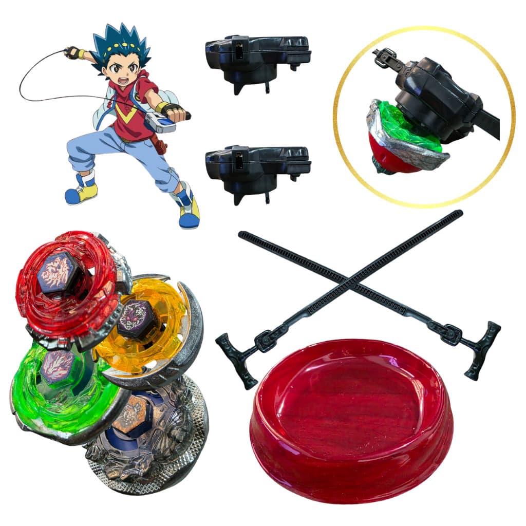 Kit 4 Beyblade Metal Blay Blade Com Lançador Tornado Led