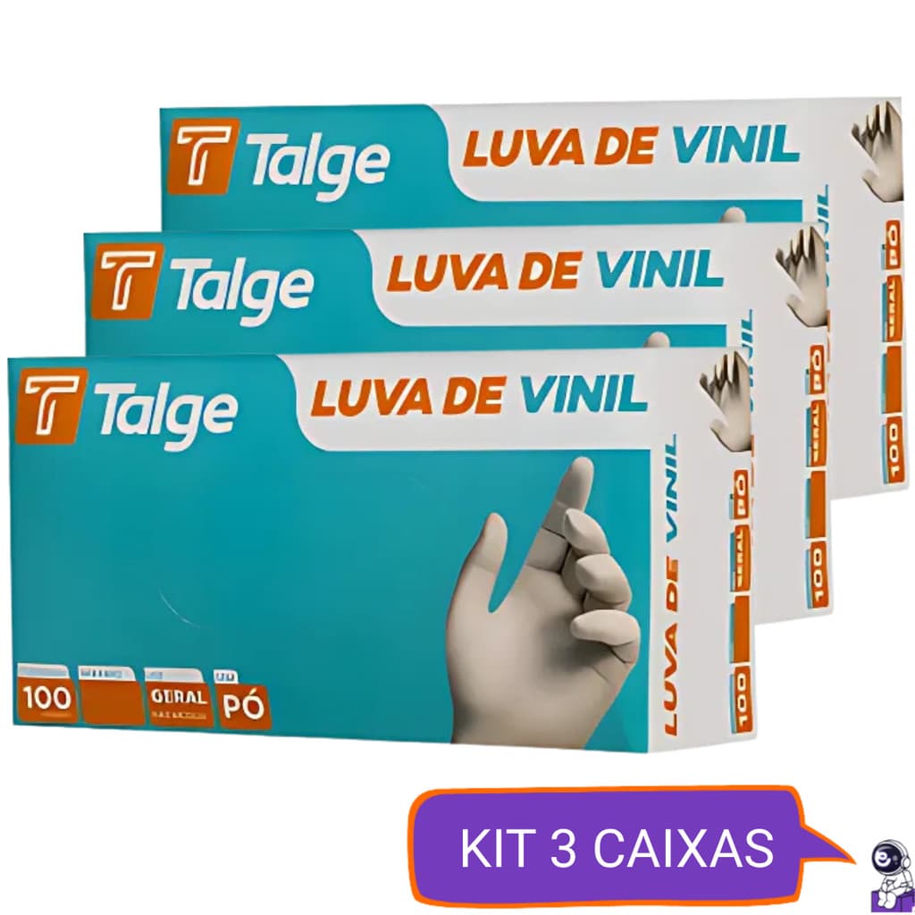Kit Até 3 Caixas De Luvas Vinil Transparente Sem Pó Descartável 300 Unidades
