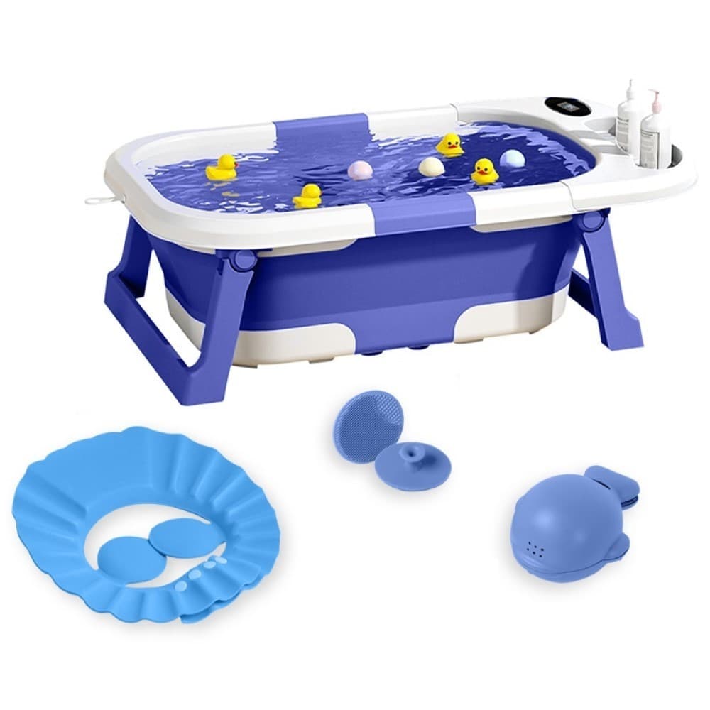Banheira Dobrável Compacta Para Bebês Com Termômetro Azul Yuupi