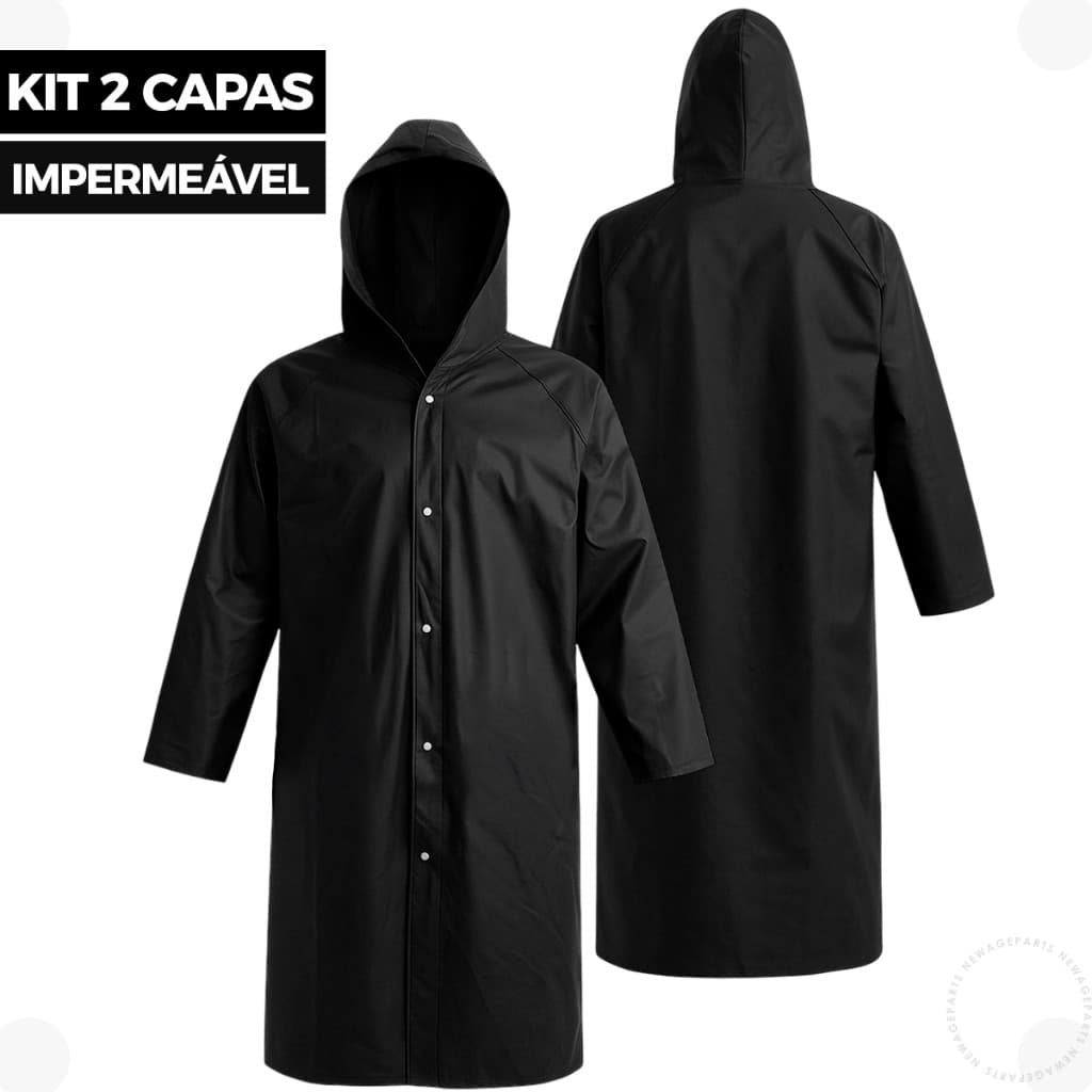 Kit 1 ou 2 Capa De Chuva Preta Impermeável Pvc Forrado Com Capuz Epi