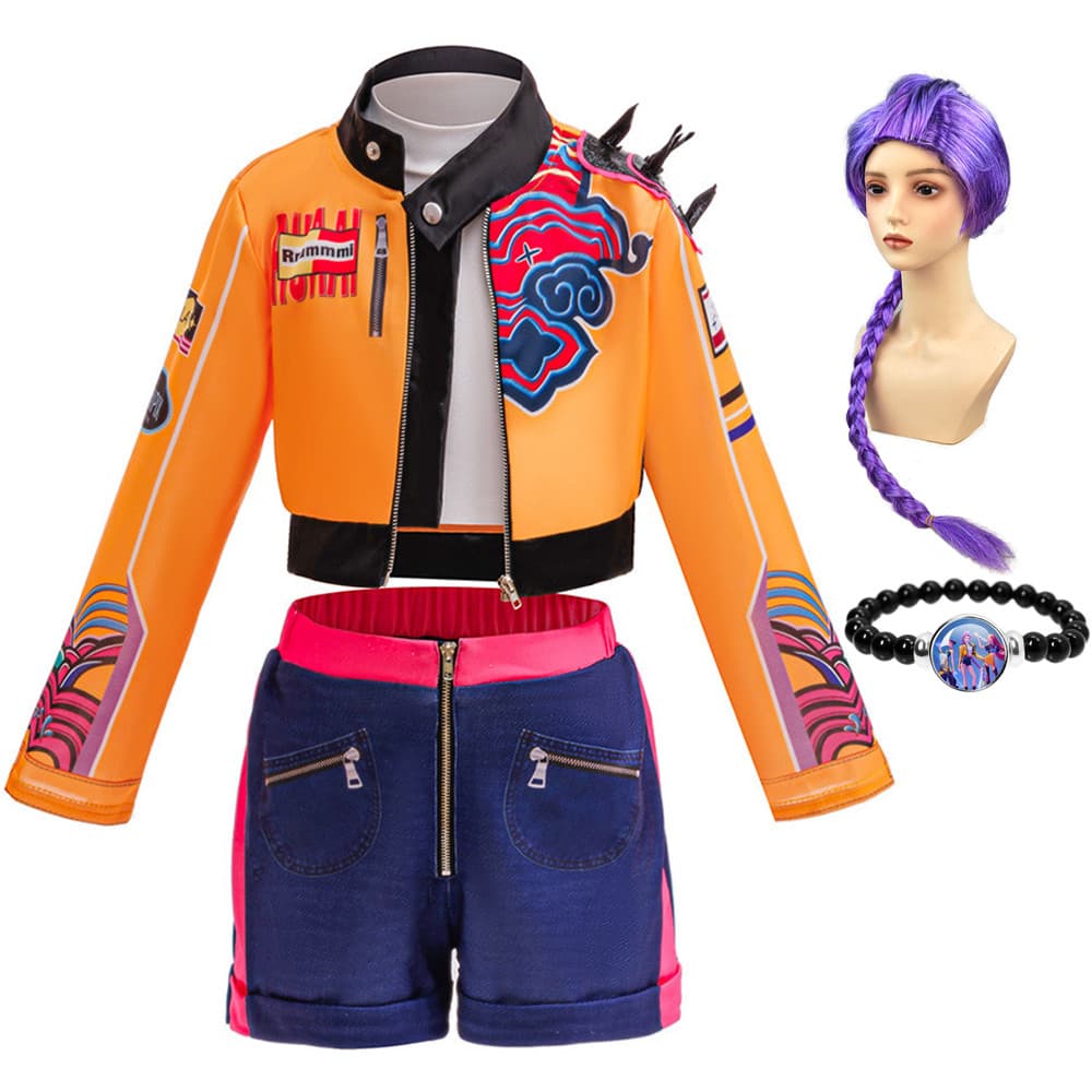 Demônio Rumi Caçadores Cosplay Traje Menina Pop Cantores Halloween Carnaval Festa Roupa 3 Pçs Dos Desenhos Animados Vest