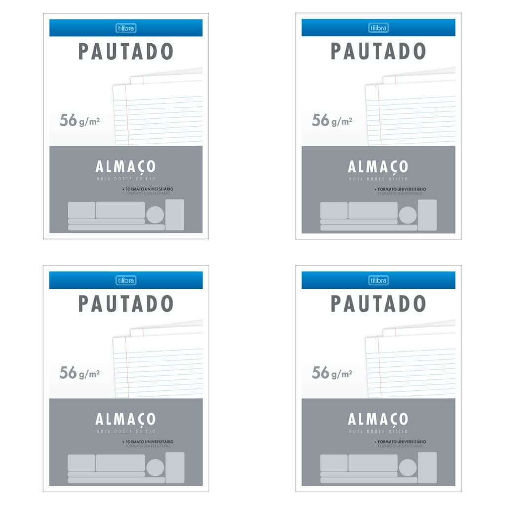 Papel almaço A4 Tilibra 200x275mm 56g com 16 folhas kit 4 unidades