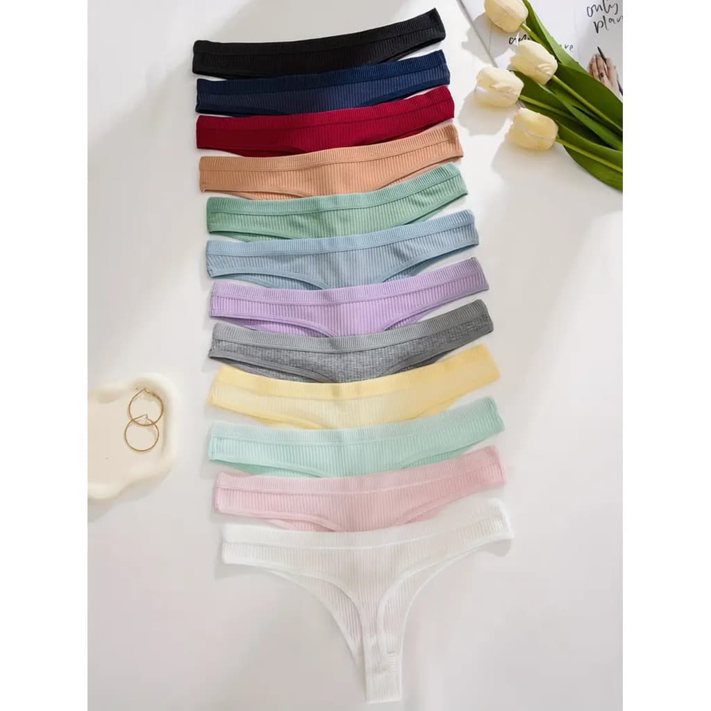 Kit 10 Calcinhas Fio Dental Feminina Algodão Canelado