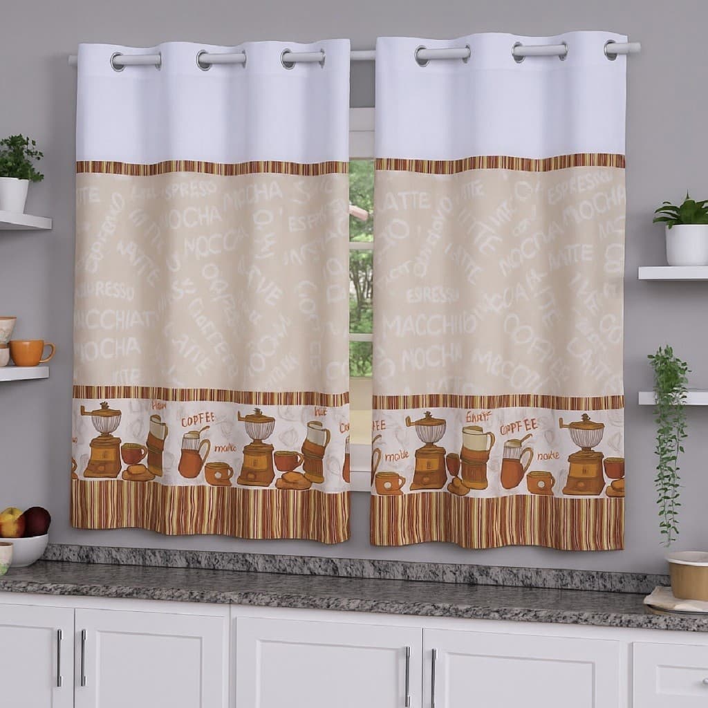 Cortina Oxford Para Cozinha Janela Vitrô 2,00x1,40 Estampada Lisa Com Forro Poliéster Lavável Moderna