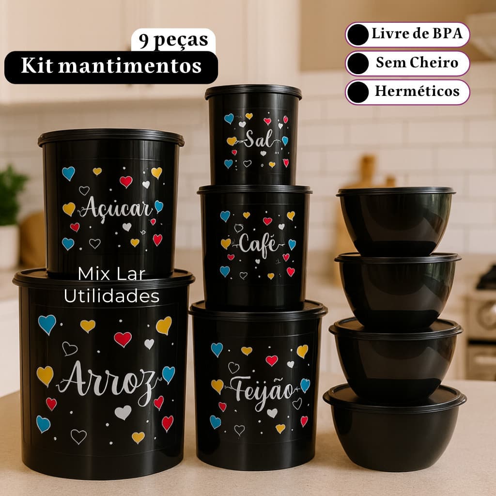 Kit de potes para mantimentos cozinha com 5 peças + 4 potes redondos