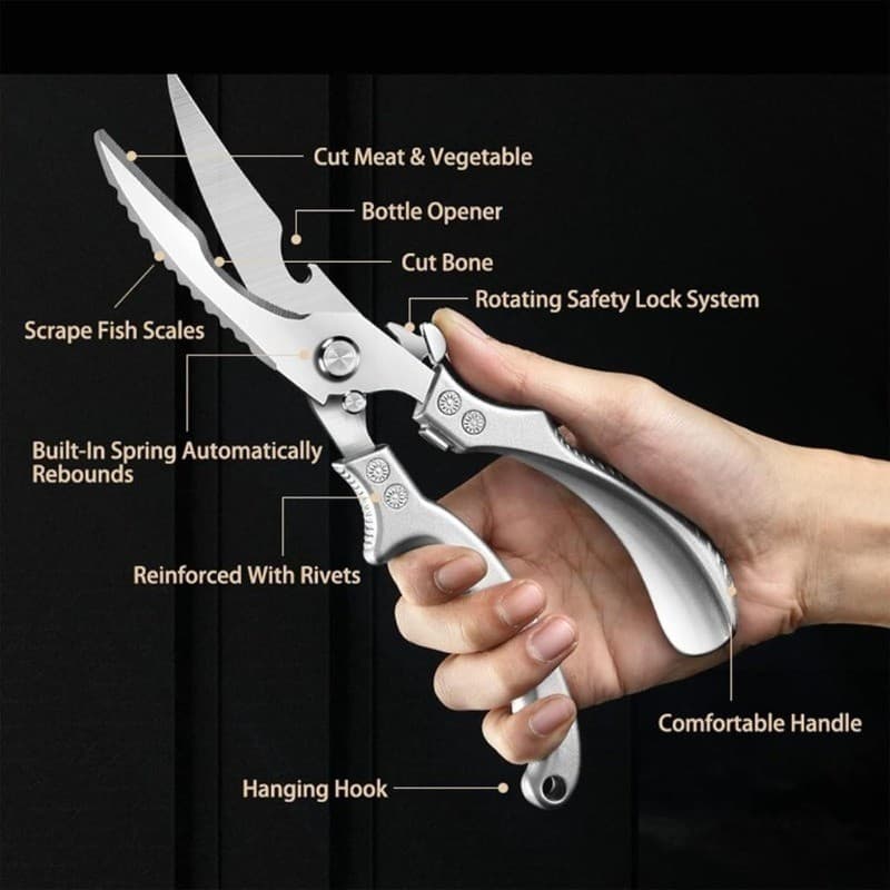 Tesoura de cozinha em aço inoxidável para frango, aves, cortador e descascador de frango