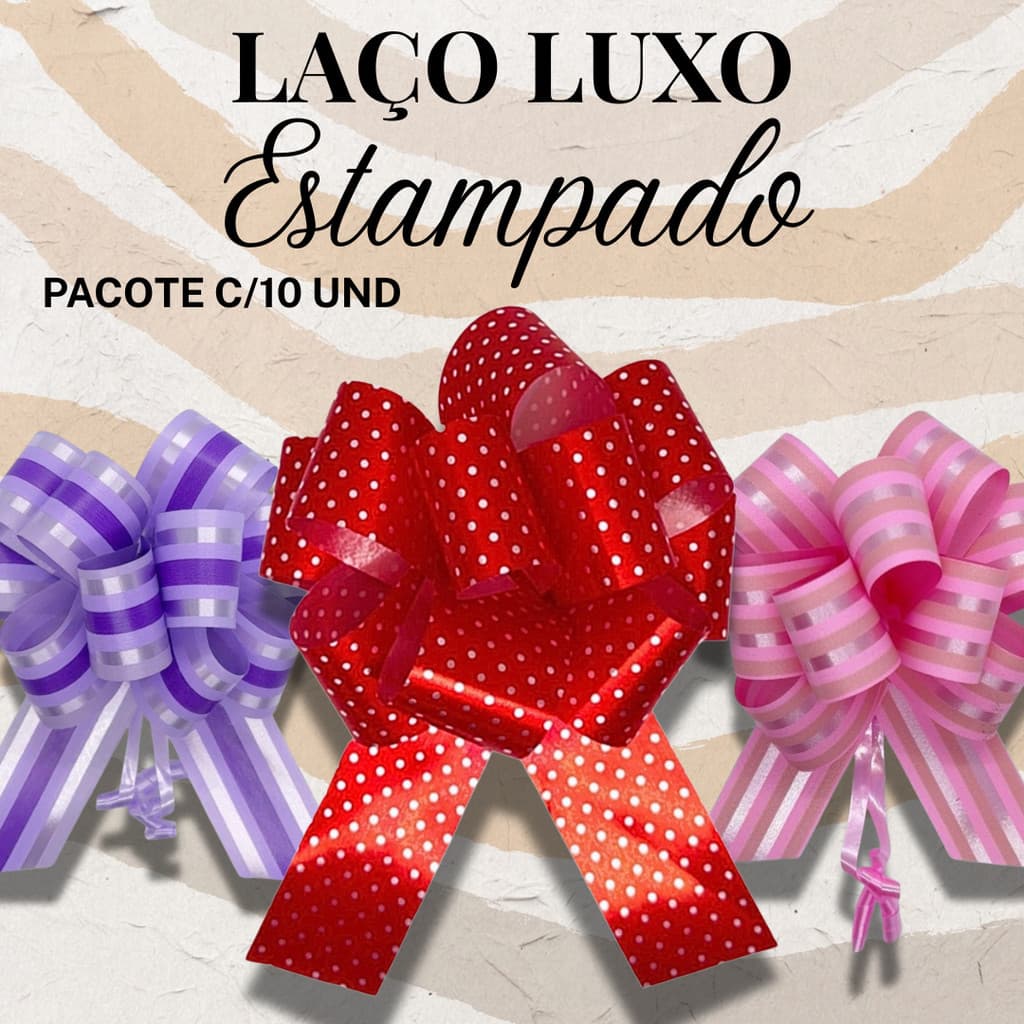 Laço Luxo Para Presente e Embalagem - Luxo Estampado - Flor Grande - 10 unidades
