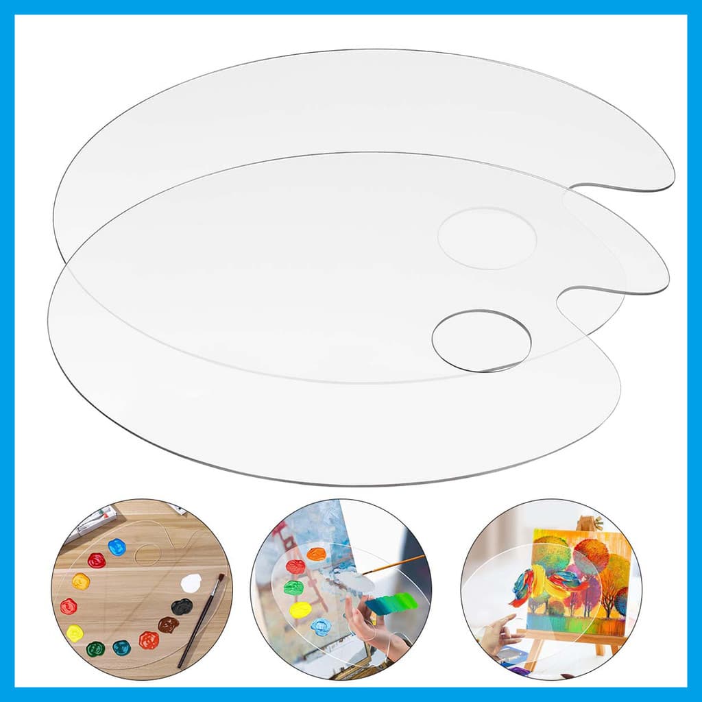 2 peças Paleta oval acrílica, bandeja de pigmentos transparente | leve, ótima para aquarela, tinta a óleo, 20 x 30 cm