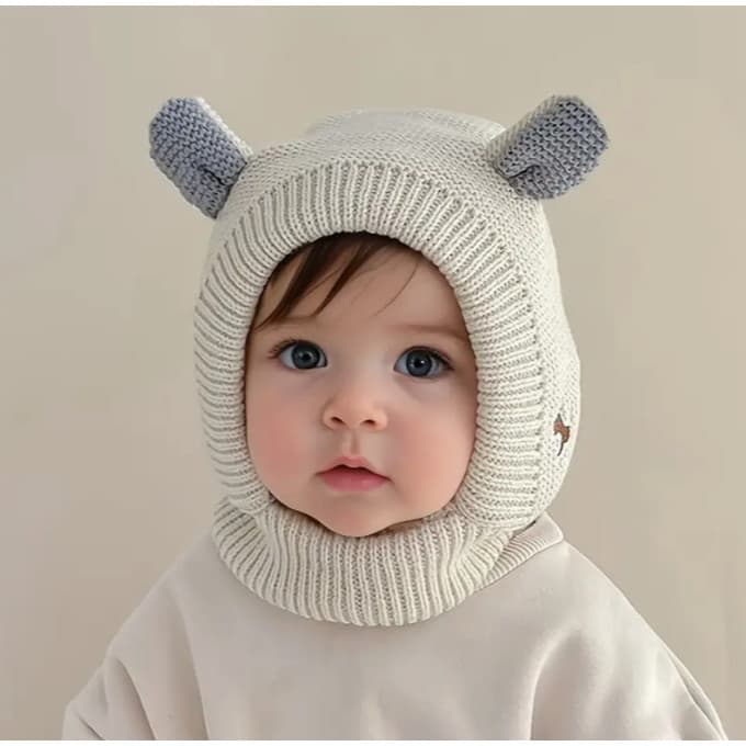 Bonito Chapéu Do Bebê Inverno Dos Desenhos Animados Orelha De Malha Earmuffs Gorro Cor Sólida Engrossar Pelúcia Quente P