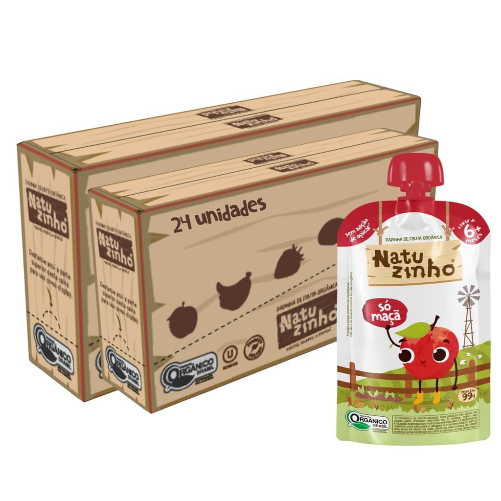 Kit Papinha Organica Natuzinho Maça Bebe 24 unidades