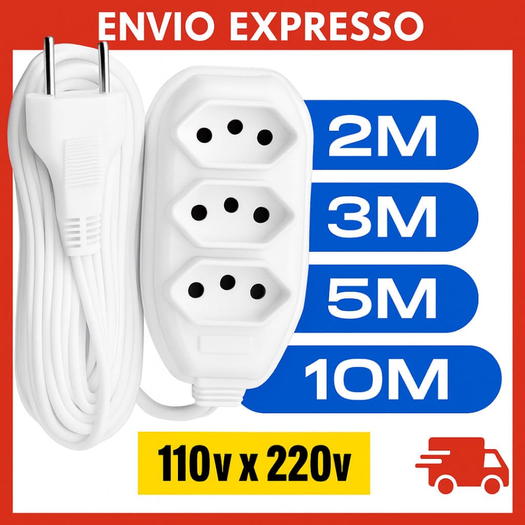 Extensão Elétrica 10,5,3 e 2 METROS BRANCA 110/220 3 Tomadas Bivolt Tripolar