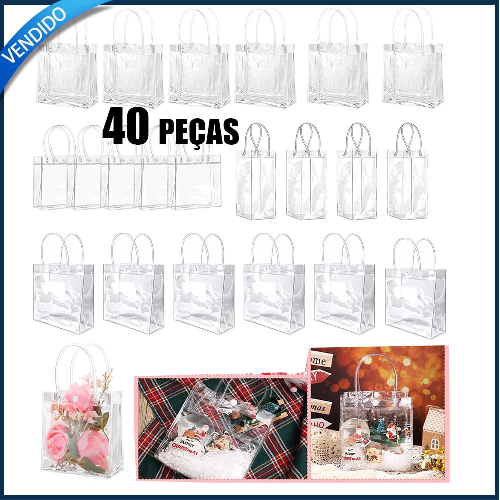 40 Sacos De Presente Transparentes , Em Plástico Com Alça E Botão PVC Transparente Reutilizáveis Para Festas De Noiva