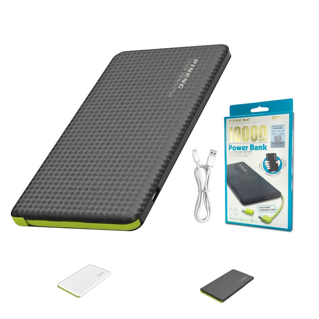 Power Bank Pineng 10000mAh Slim Ultra Fino com Cabos Tipo C Lightning Portátil
