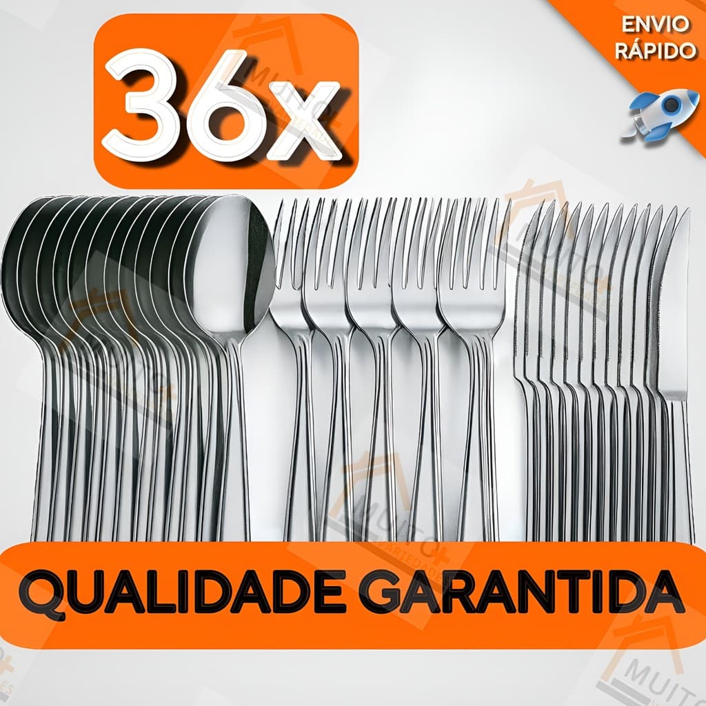 Jogo de Talheres 36/18 peças Aço Inox Facas Garfos e Colheres de Mesa Jantar