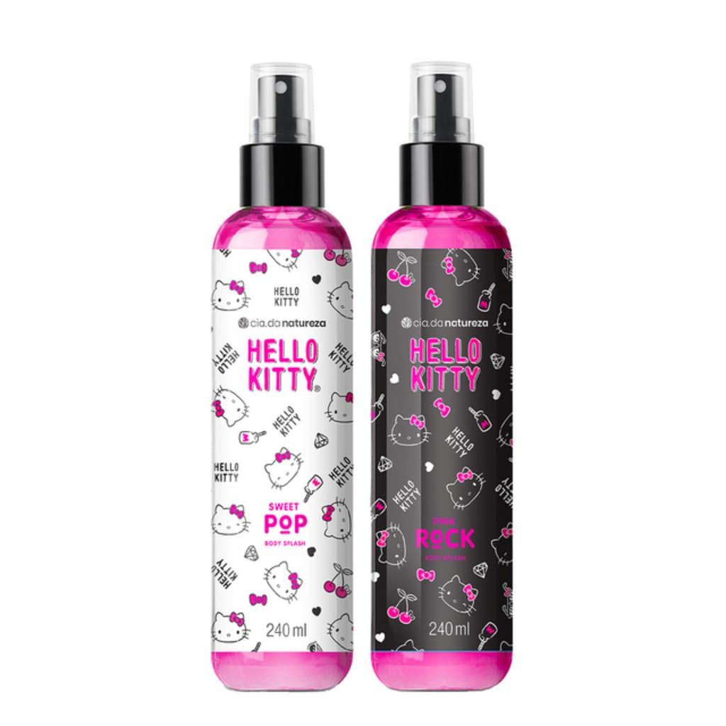 Kit C/2  Deo Colônia Body Splash  Hello Kitty 240 ml - Pink Rock + Sweet Pop - Cia da Natureza