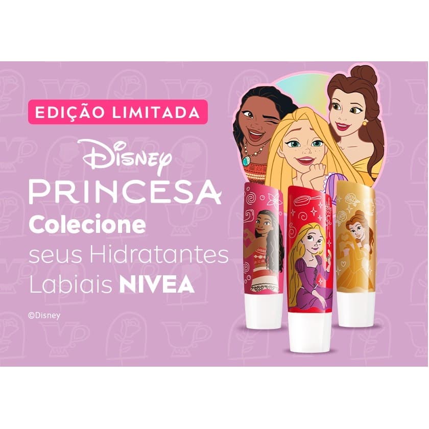 NIVEA HIDRATANTE LABIAL DISNEY PRINCESAS CUPCAKE DE BAUNILHA - SURBET DE MELANCIA - MORANGO SILVESTRE 4,8G