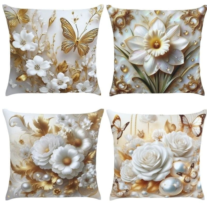 kit 4 capas de almofadas estampas flores  pássaros rusticas namorados formas 45x45 com ziper oxford