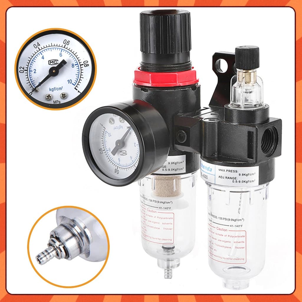 Filtro Eliminador de Água e Óleo Com Regulador de Pressão 1/4 Para Compressor De Ar Alta Eficiência Durável