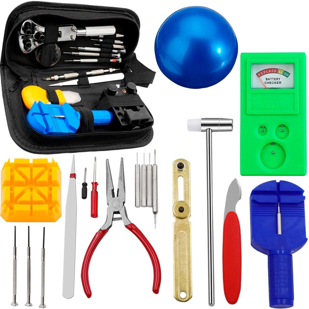 Kit Relojoeiro Profissional com Chaves, Medidor de Bateria, Bolinha e Estojo