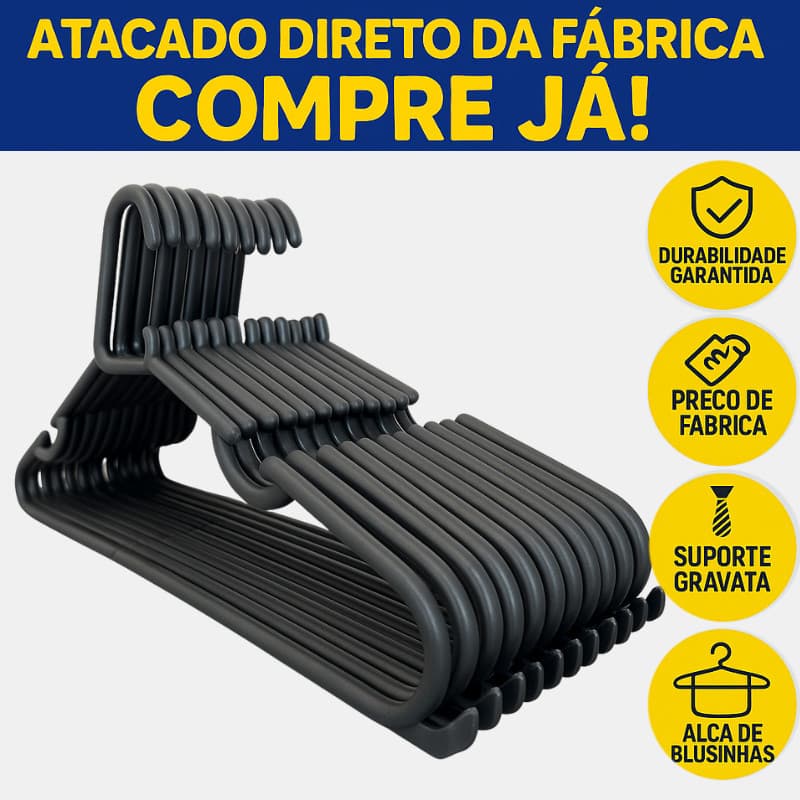 30 Cabides Reforçados 42cm | Cabide Adulto | Direto da Fábrica | Envio Rápido | Organização Casa