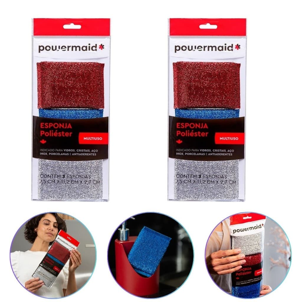 Kit 6 Esponjas Buchas Em Poliéster Multiuso Não Risca Arranha Louças Pratos Limpeza Powermaid