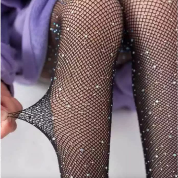 Meia Calça Arrastão Brilho Strass de Feminina Adulta Festa Sexy Halloween Carnaval lsg