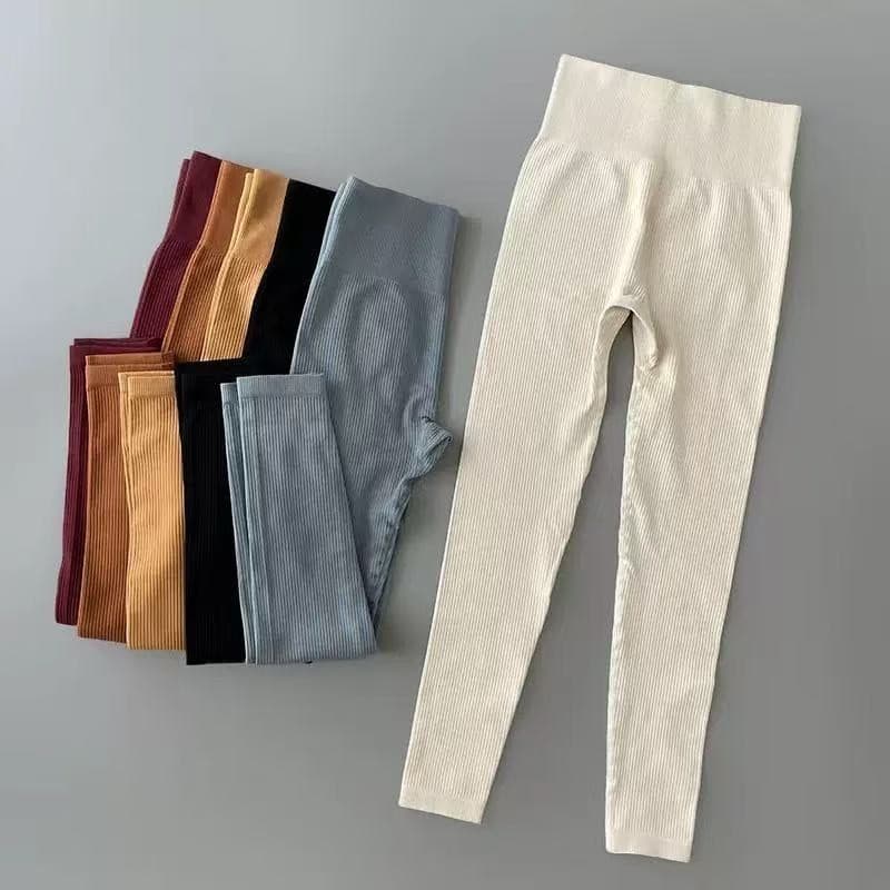 Calça Canelada de Cintura Alta Sem Costura para Academia Feminina, Elástica e Fitness Moda