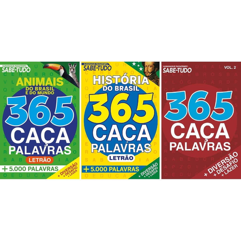 Kit 3 Livros 365 Caça Palavras + 15000 Palavras | Almanaque | Passatempos