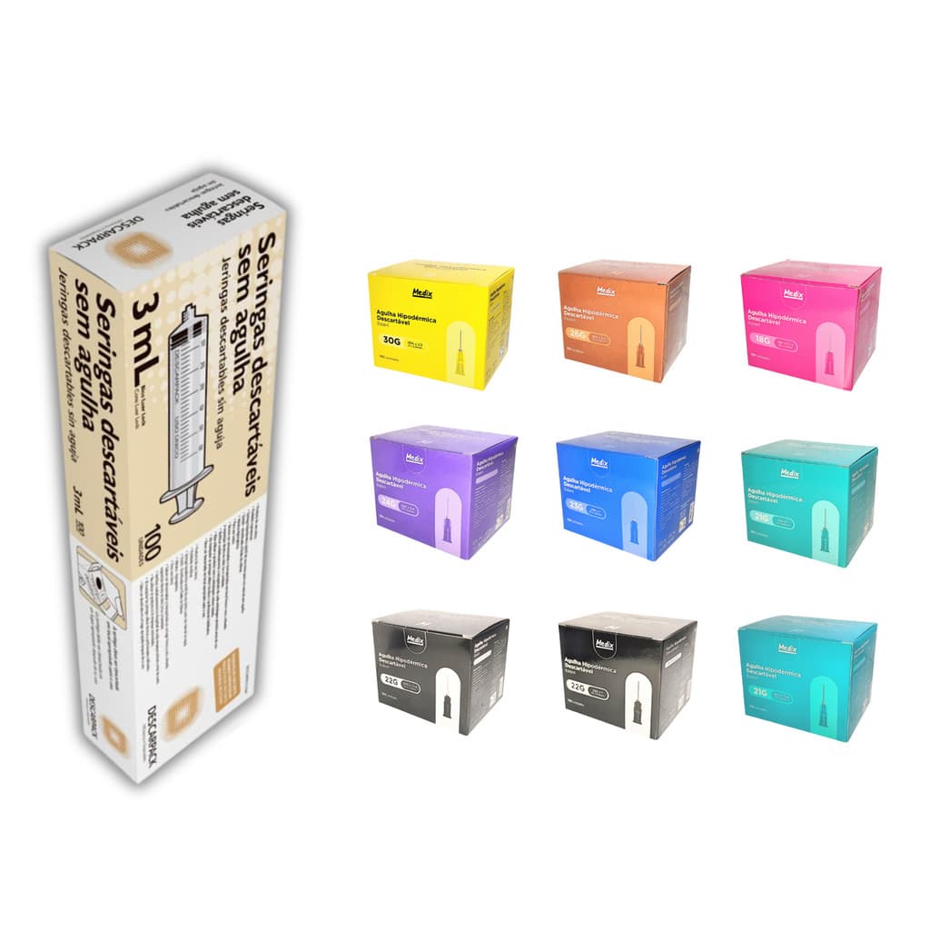 Kit 100 Seringas 3ml Bico Ll + 100 Agulhas Hipodérmicas