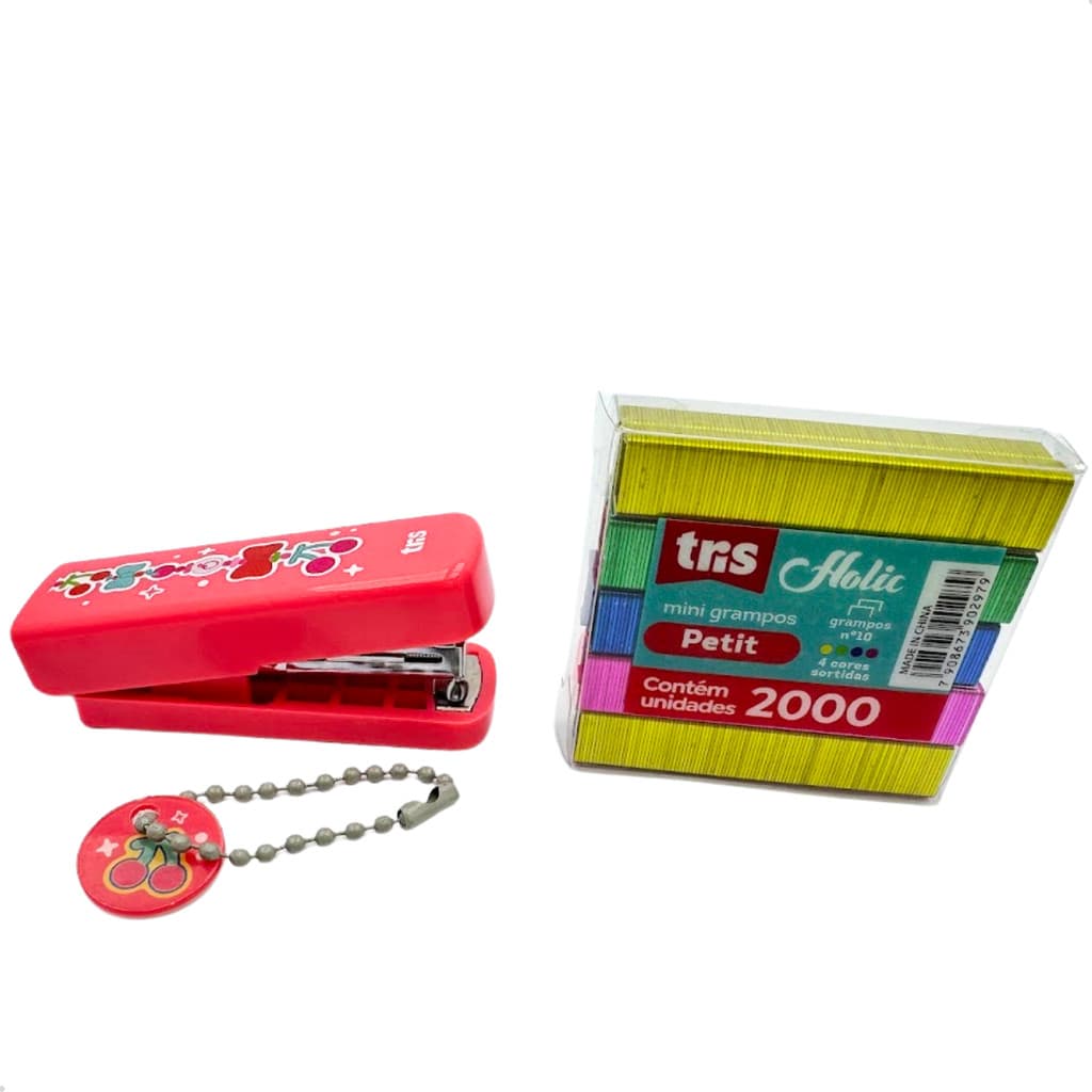 Grampeador Chaveiro Tris Holic Munch Mini + 2.000 Grampos Coloridos