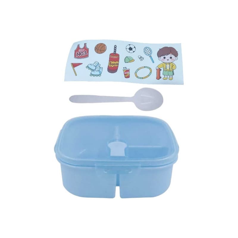 Marmita De Plástico Quadrada Com Divisórias Colher Infantil - Azul