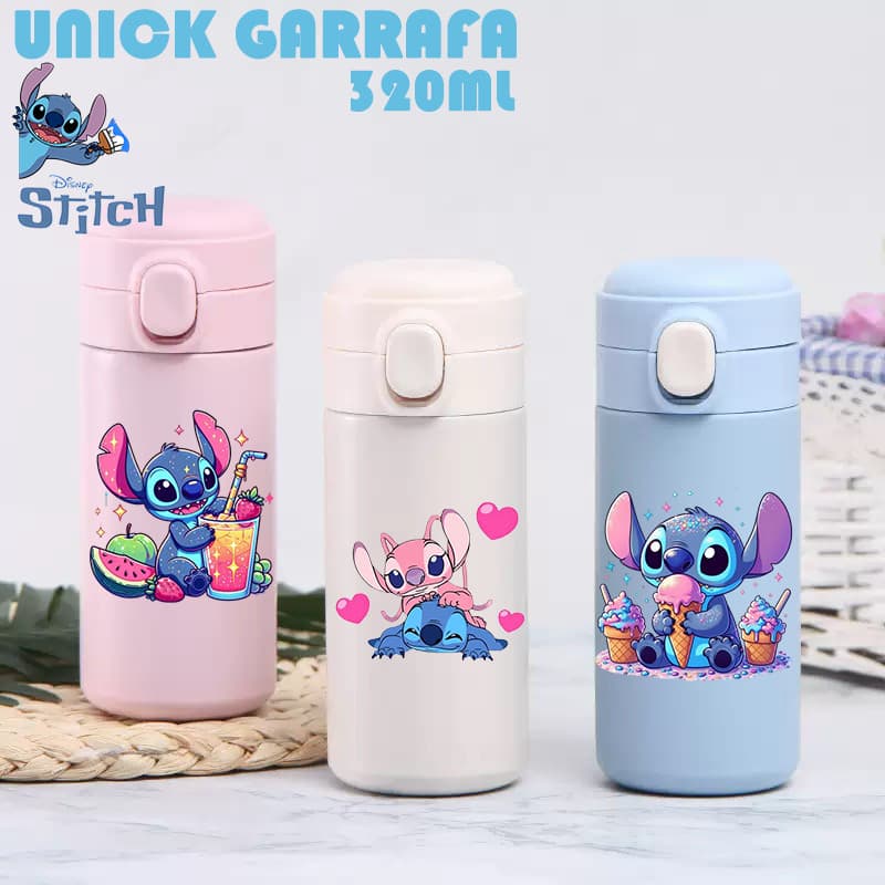 Stitch Garrafa Térmica 320ml Infantil Lancheira Escola Criança Dino