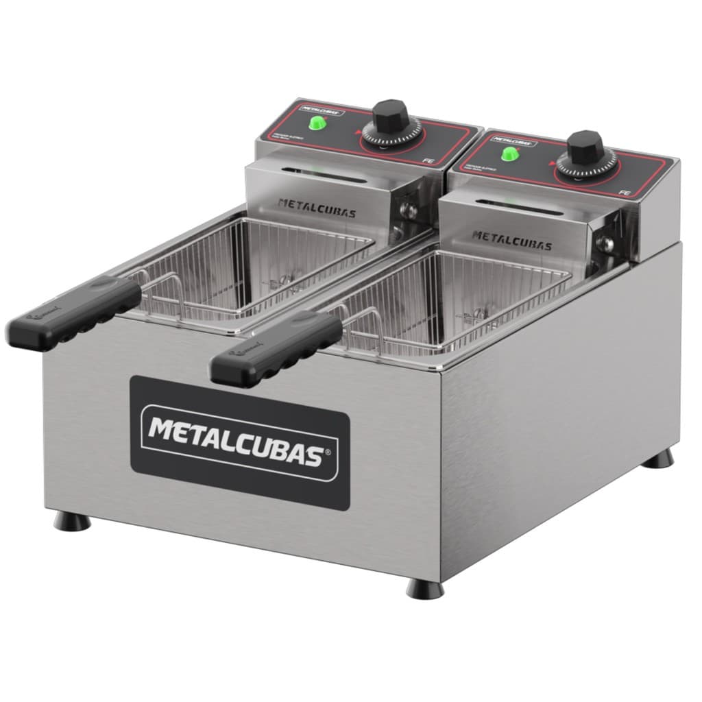 Fritador Elétrico FE 2 C Aço Inox Escovado GN 1/3 6L Metalcubas 2 Cubas FE2C