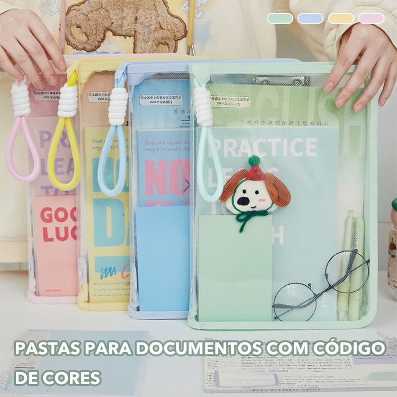 Bolsa para documentos A4 com bolso de malha de grande capacidade e caixa organizadora de arquivos transparente