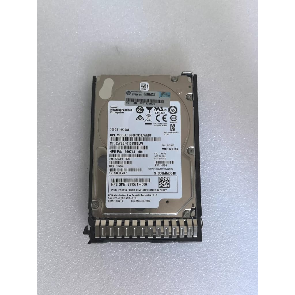 Disco Rígido HPE 300GB 12G 10K SFF 2.5 " SAS HDD 785410 869714-001 781581-006 785067-B21