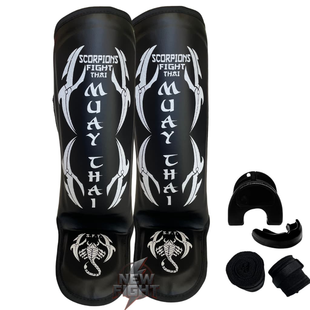 Caneleira Muay Thai Boxe kickboxing + Bandagem + Protetor Bucal