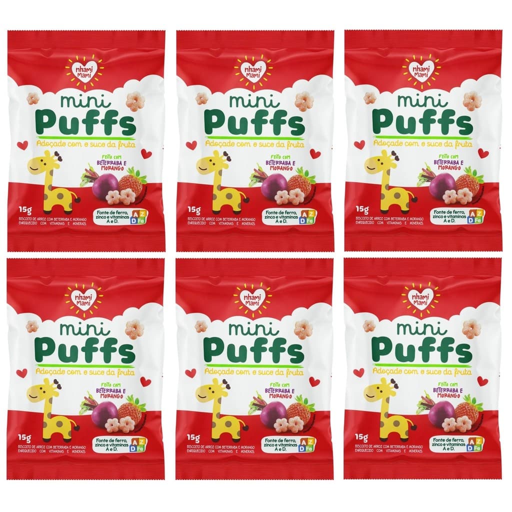 Biscoito Mini Puffs Beterraba E Morango 6x15g Nhami Mami