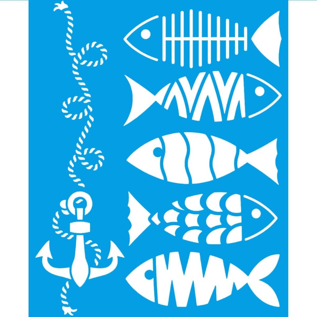 Stencil Litoarte 17x21 STM-766 Peixes e Ancora