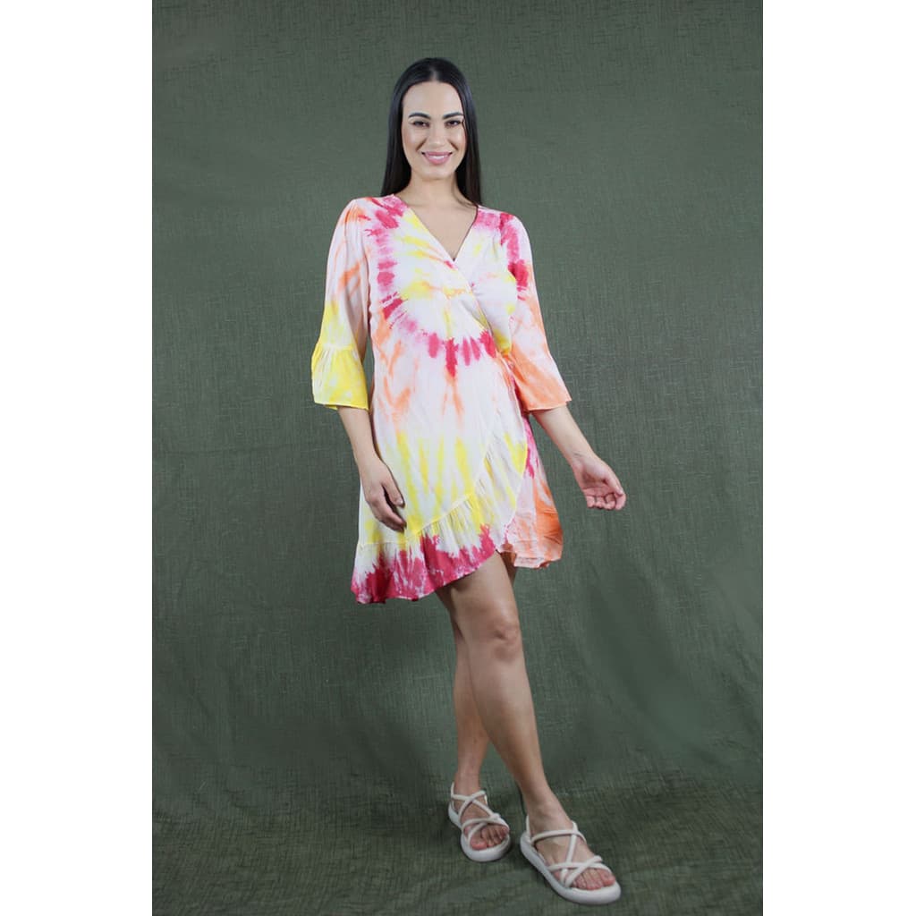 Kimono Tie day Curto Indiano Decote V com Babado nas Mangas-MHIN314