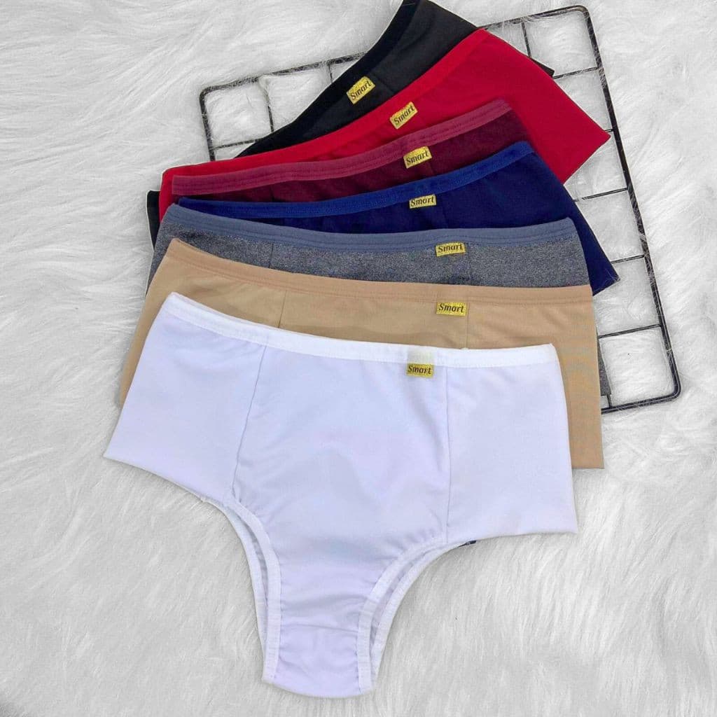 Kit 5 Calcinhas Cintura Alta Pala Dupla Microfibra Segura Barriga Cós Alto Super Conforto Compressão Dia a Dia