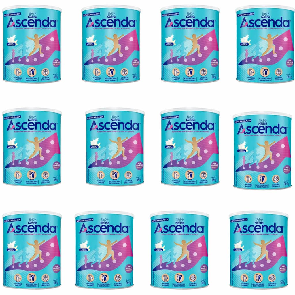 Ascenda sabor Baunilha 364g Sem Sacarose kit c/12