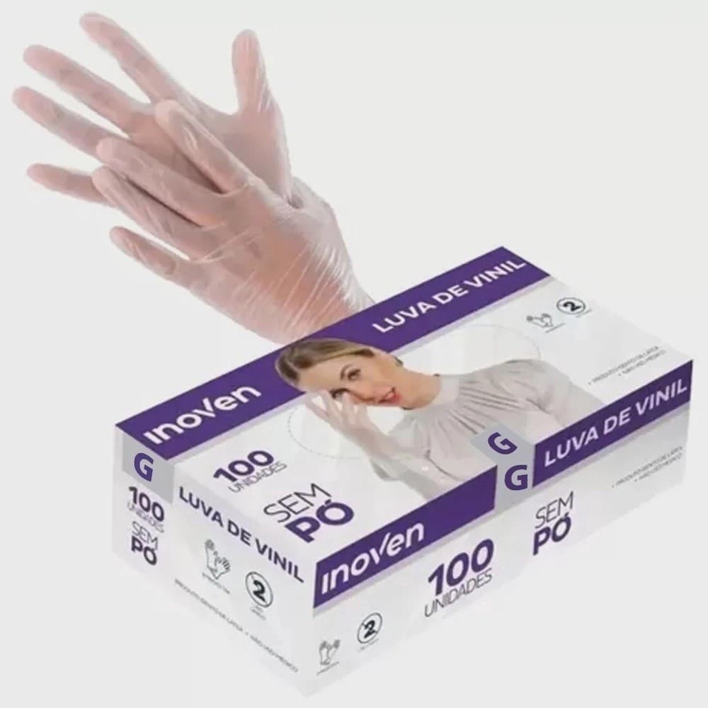 Kit Luva Vinil Sem Pó Transparente Descartável Profissional Saúde Proteção Qualidade Resistente