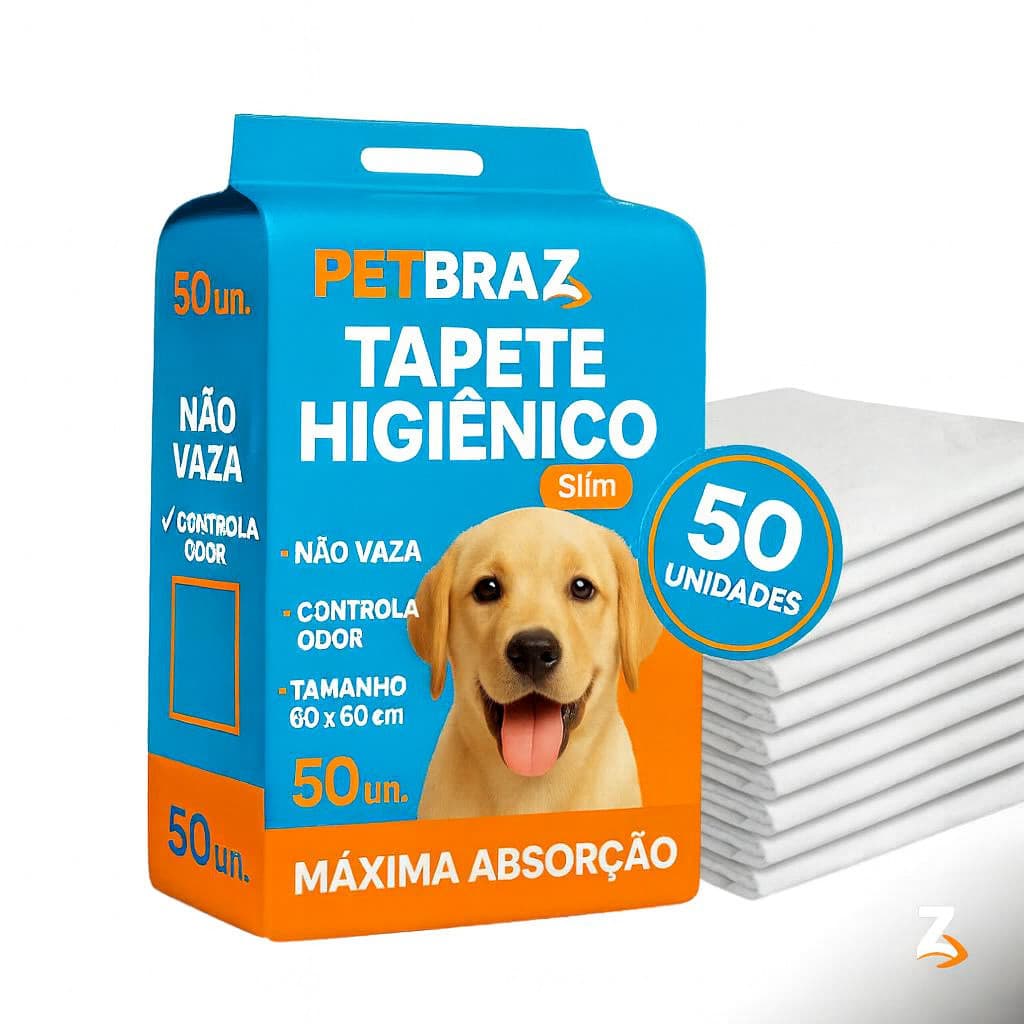 Tapete Higiênico Descartável para Cachorro 50 Unidades 60x60 cm - Fralda Pet Xixi Cão Pequeno Médio