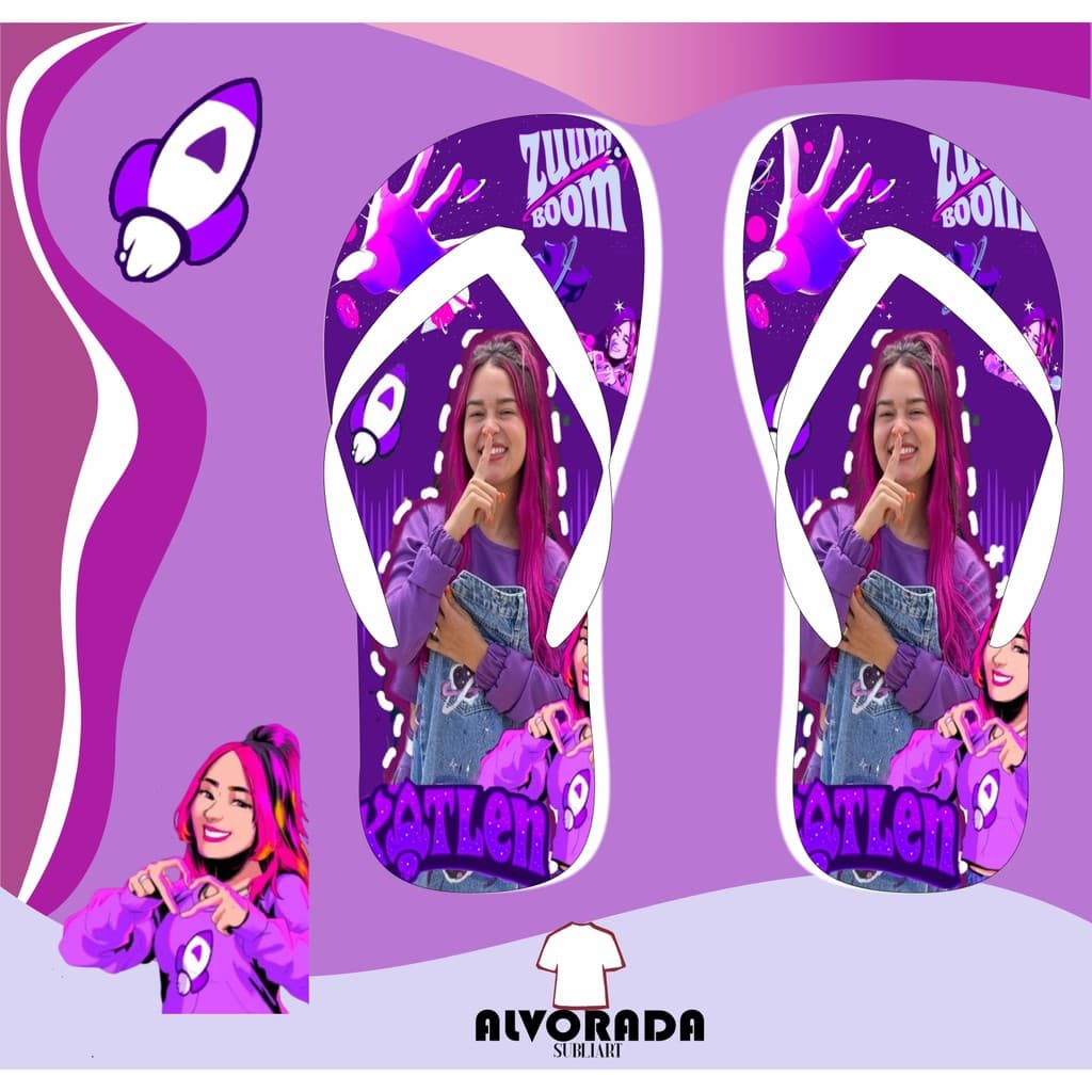 Chinelo Sandalia Katlen Katlenof Ketlen Personalizado Menina Youtuber Personagem Infantil Adulto